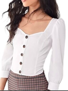 Urban Outfitters Chloe balloon sleeve button down white cropped blouse S